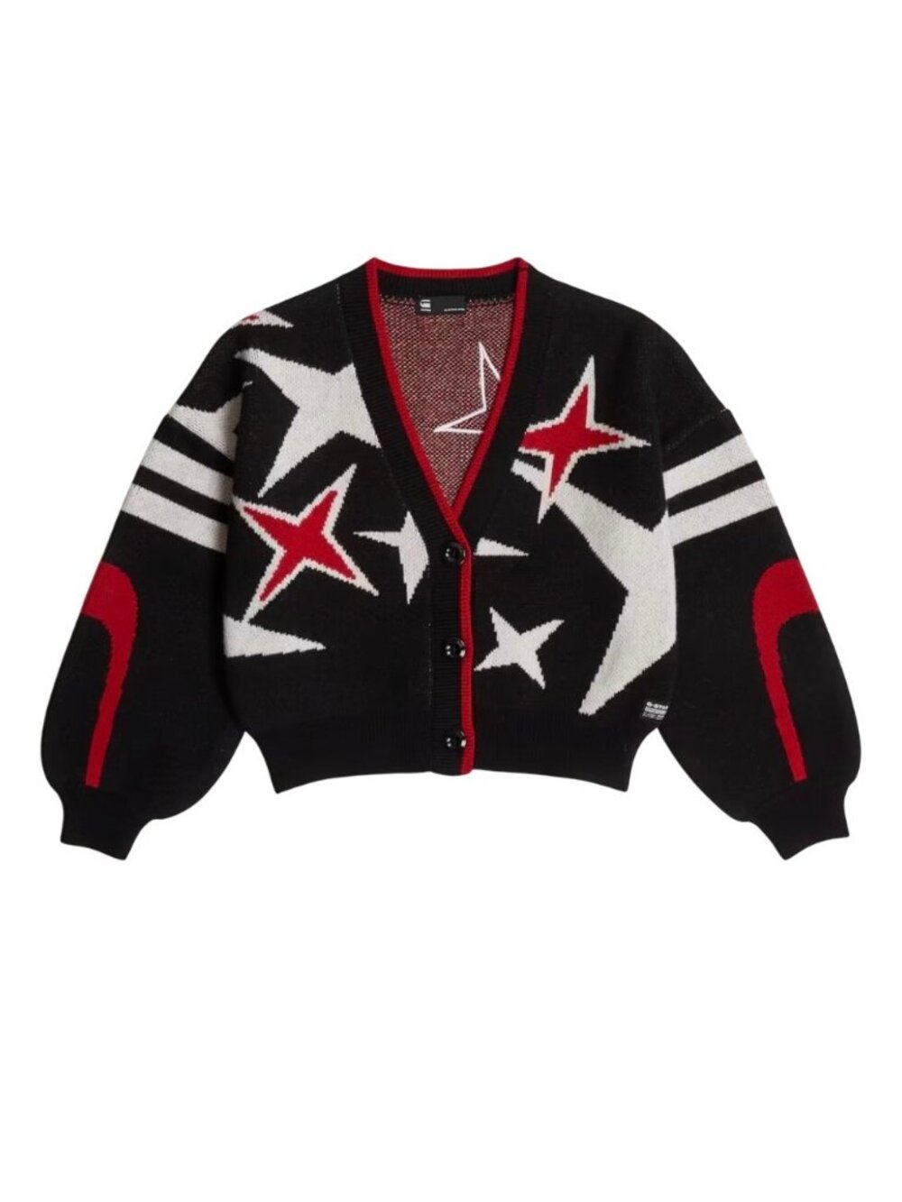 G-Star Raw Womens Star Knit Cardigan Black/Red/White Wool Blend L